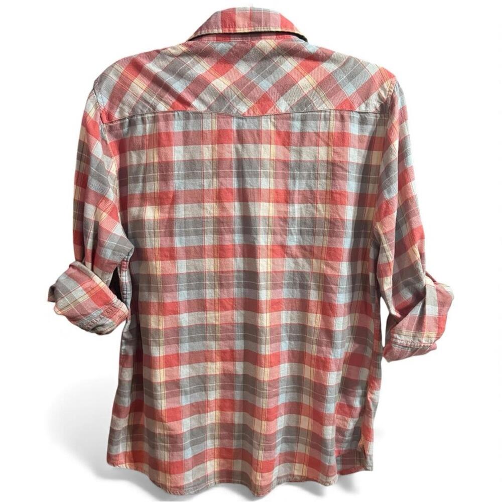JACHS Girlfriend Western Bea Flannel Plaid Snap Button Down Shirt Red Blue Sz M - Picture 2 of 9
